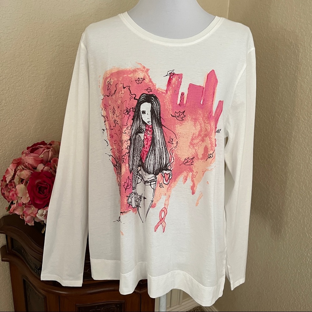 Vera Wang Breast Cancer Printed Long Sleeve Tee